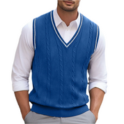 Men Cable Knit Sweater Vest | V Neck Sleeveless Knitwear-Men Vest-Homefinn