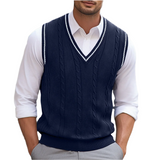 Men's Cable Knit Sweater Vest | V Neck Sleeveless Knitwear