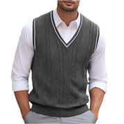 Men Cable Knit Sweater Vest | V Neck Sleeveless Knitwear-Men Vest-Homefinn
