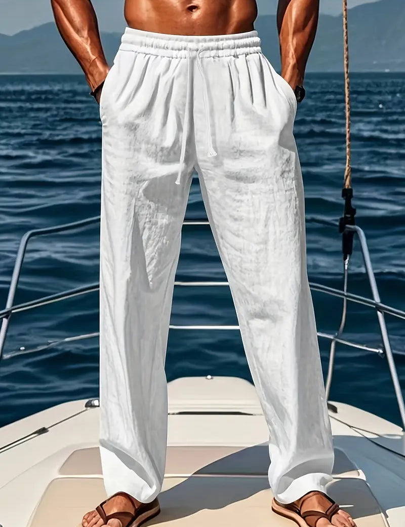 Men Drawstring Trousers | Relaxed Fit Holiday Beachwear-Men Pants-Homefinn