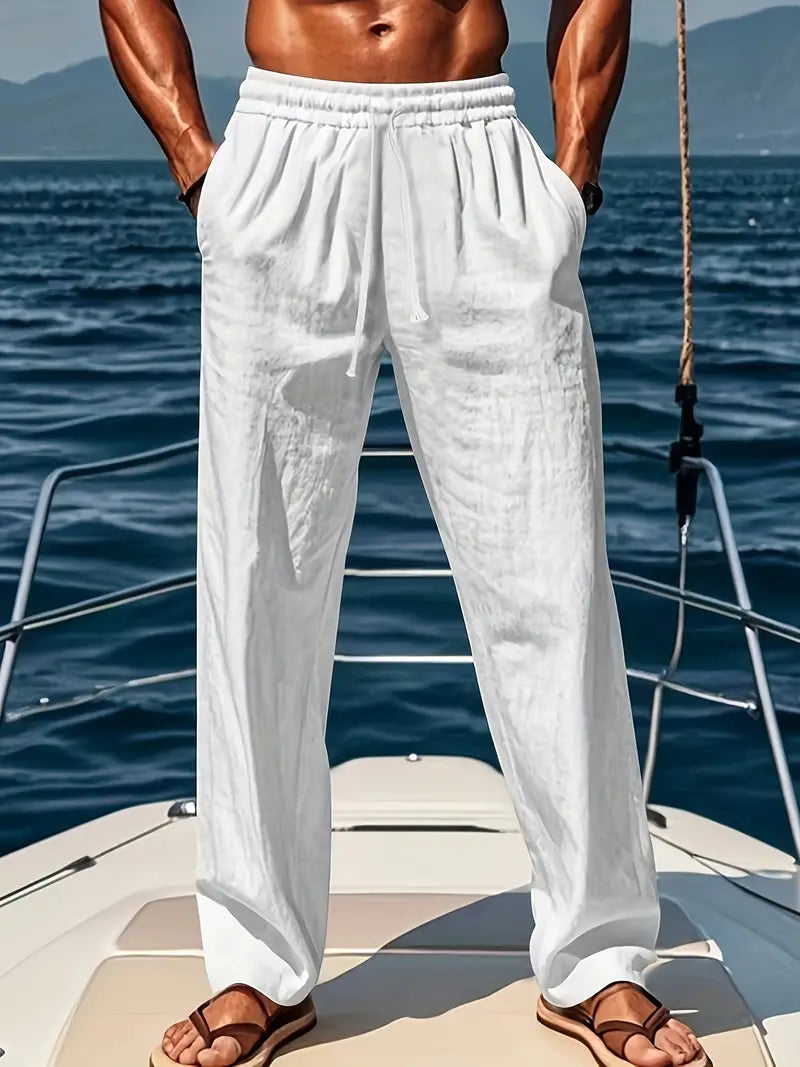 Men Drawstring Trousers | Relaxed Fit Holiday Beachwear-Men Pants-Homefinn