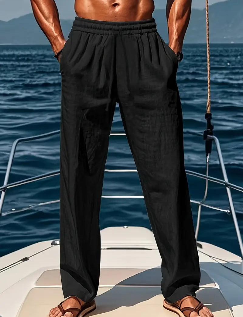 Men Drawstring Trousers | Relaxed Fit Holiday Beachwear-Men Pants-Homefinn