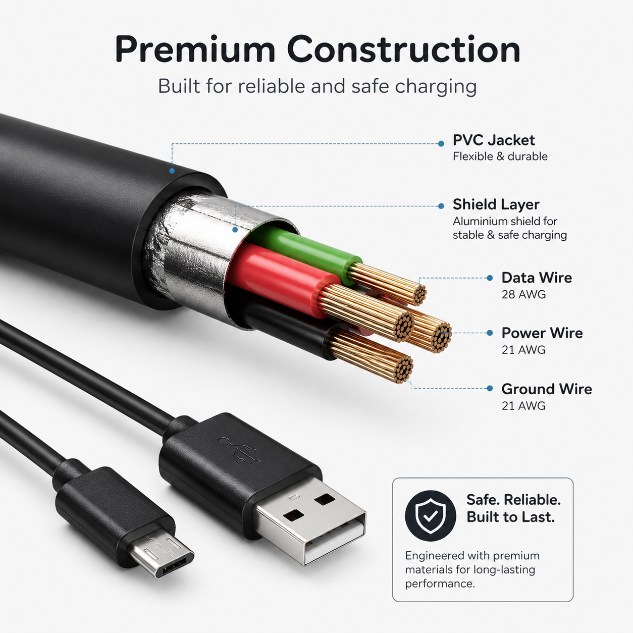 10ft Micro USB Cable with Fast Charging and Tangle-Resistant Jacket - Image 4