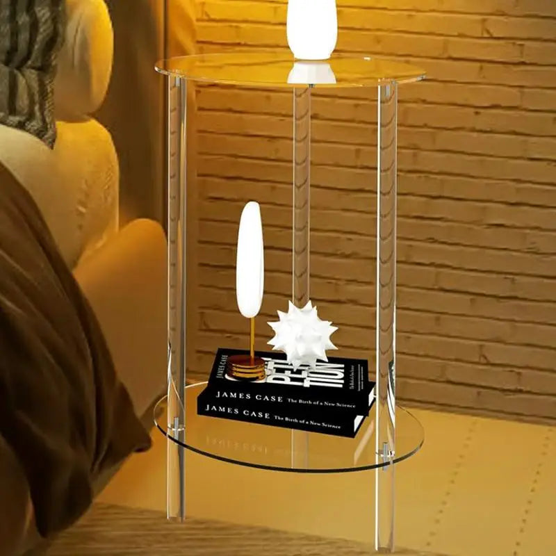 Minimalist Transparent Side Table | Two Tier Display Living Room Use-End Table-Homefinn