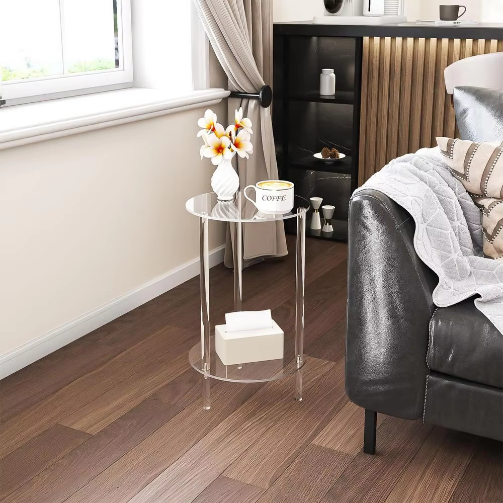 Minimalist Transparent Side Table | Two Tier Display Living Room Use-End Table-Homefinn