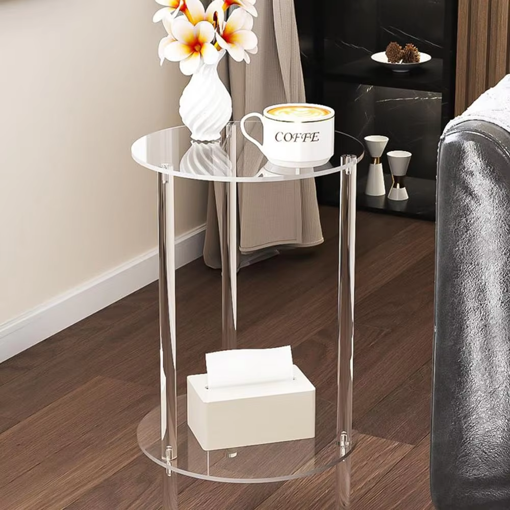 Minimalist Transparent Side Table | Two Tier Display Living Room Use-End Table-Homefinn