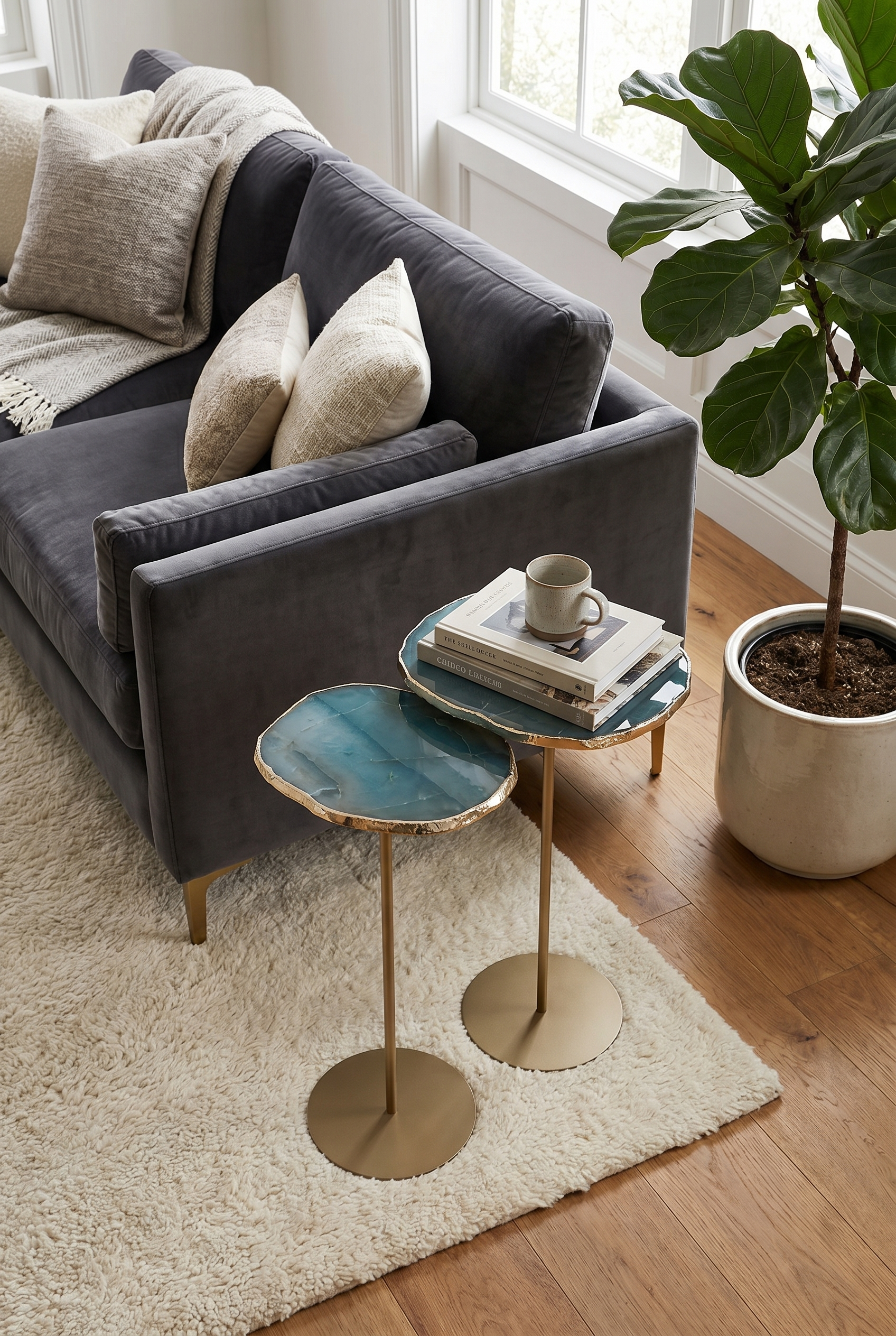 Modern Marble Pattern Side Table | Raised Surface Living Room Use