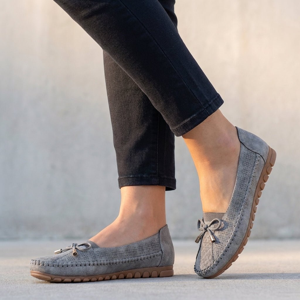 Women's Solid Moccasins | Bow Detail Rounded Toe Everyday Wear-Women Shoes-Homefinn