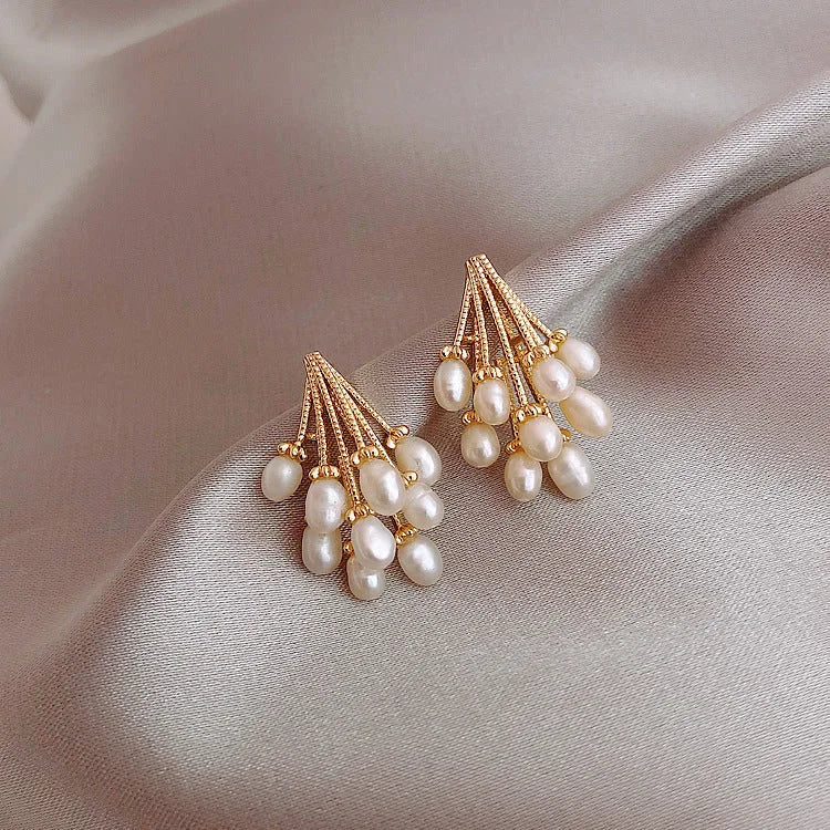 Pearl Cluster Earrings | Teardrop Dangle Earrings-Earrings-Homefinn