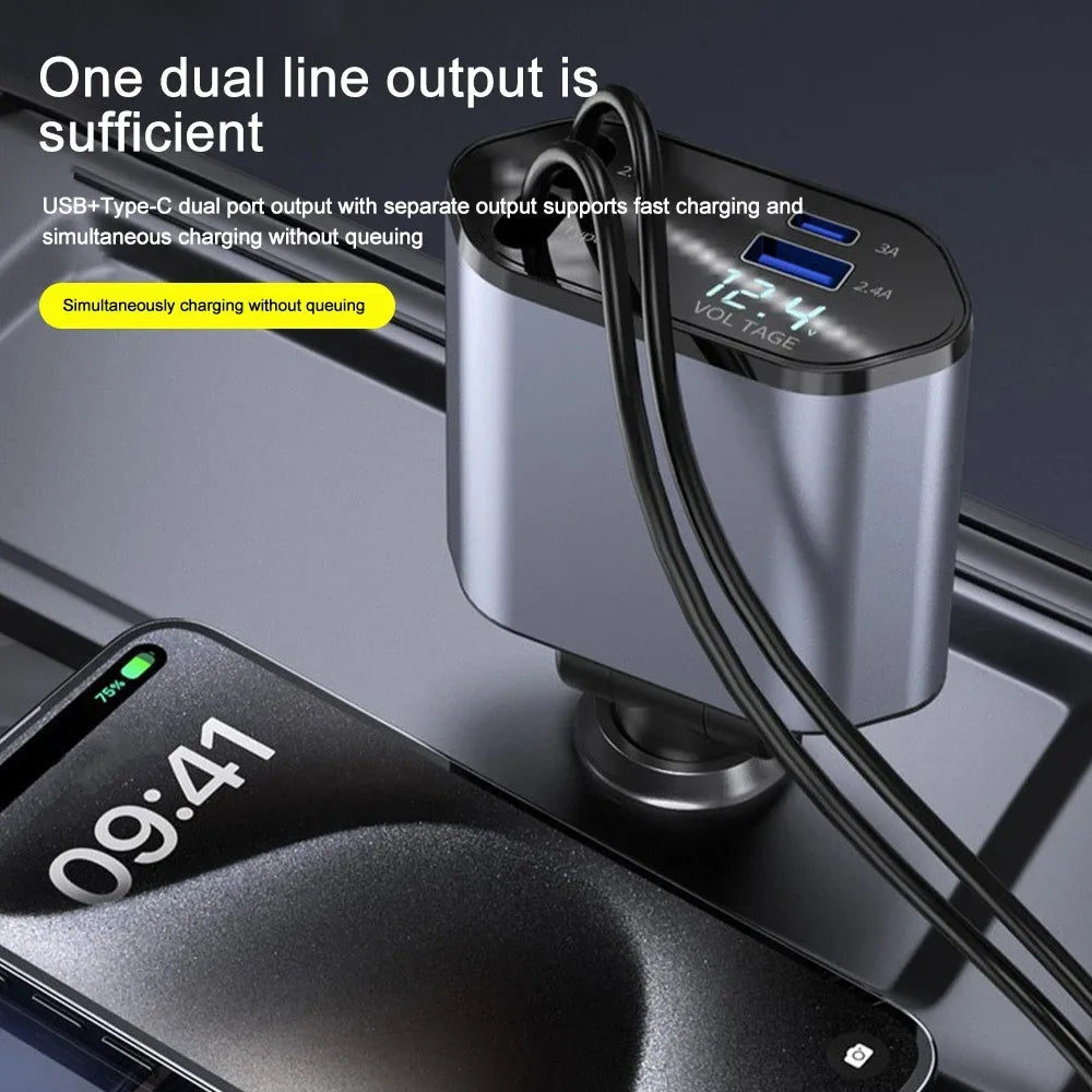 Retractable Car Charger | Multi Cable Fast Charger-Fast Charger-Homefinn