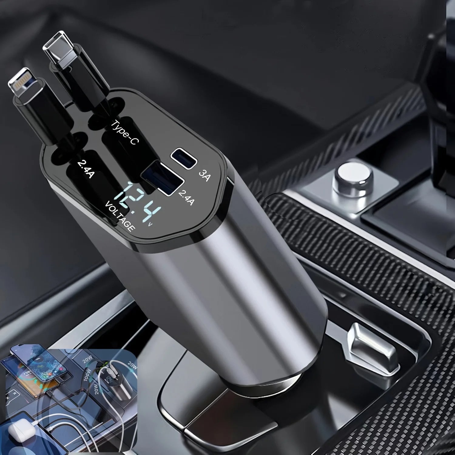 Retractable Car Charger | Multi Cable Fast Charger-Fast Charger-Homefinn