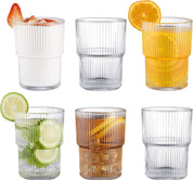 Ribbed Drinking Glass Set | Stackable Cylindrical Tumblers Beverage Service-Glassses-Homefinn