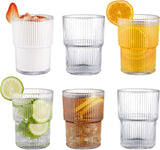 Ribbed Drinking Glass Set | Stackable Cylindrical Tumblers Beverage Service