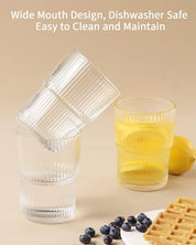 Ribbed Drinking Glass Set | Stackable Cylindrical Tumblers Beverage Service-Glassses-Homefinn