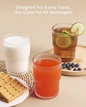 Ribbed Drinking Glass Set | Stackable Cylindrical Tumblers Beverage Service-Glassses-Homefinn