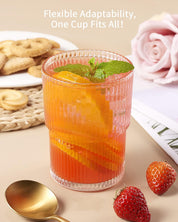 Ribbed Drinking Glass Set | Stackable Cylindrical Tumblers Beverage Service-Glassses-Homefinn