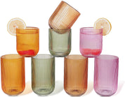 Ribbed Drinking Tumbler Glass Set | Cylindrical Shape Vertical Texture Beverage Service-Glassses-Homefinn
