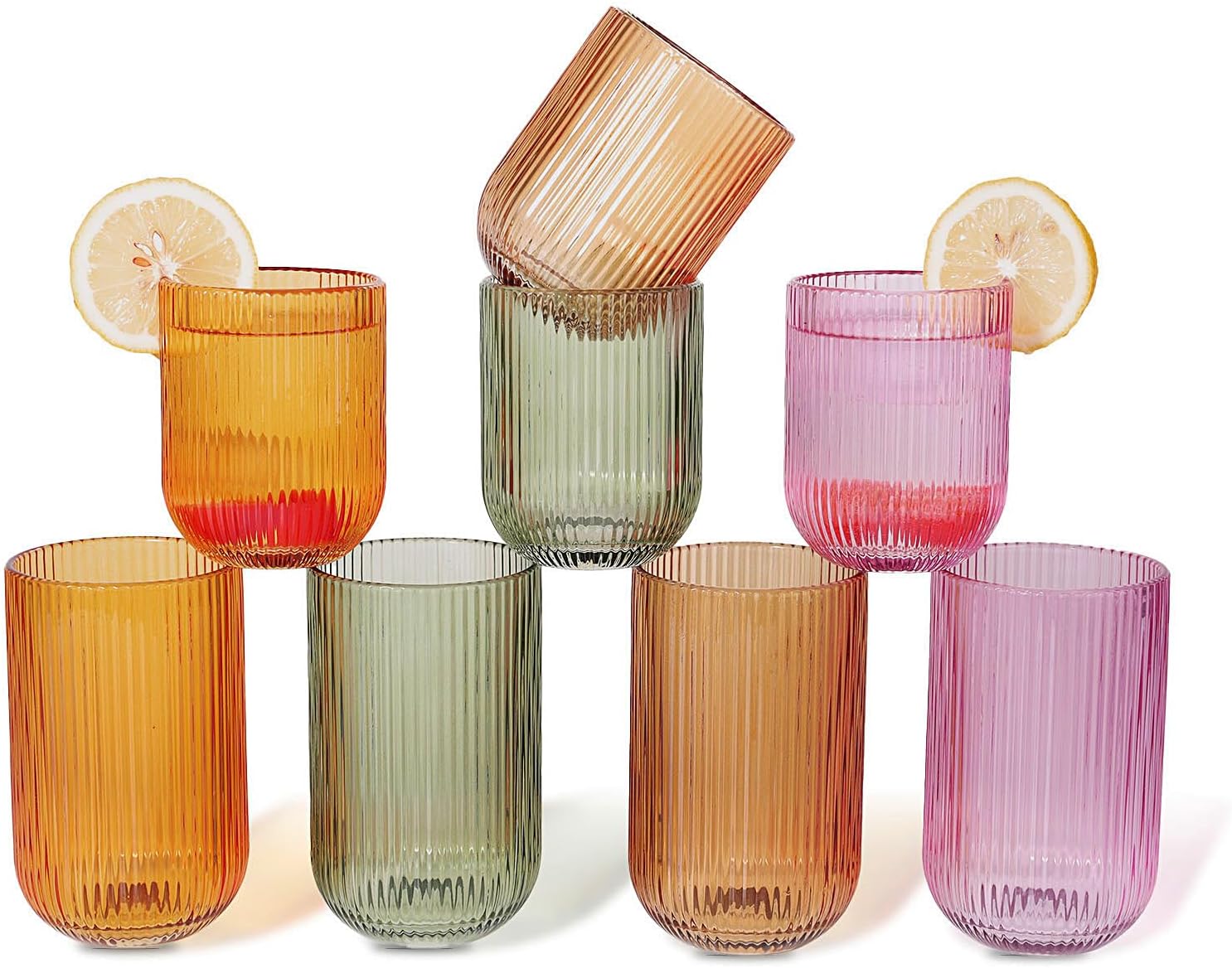 Ribbed Drinking Tumbler Glass Set | Cylindrical Shape Vertical Texture Beverage Service-Glassses-Homefinn