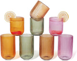 Ribbed Drinking Tumbler Glass Set | Cylindrical Shape Vertical Texture Beverage Service