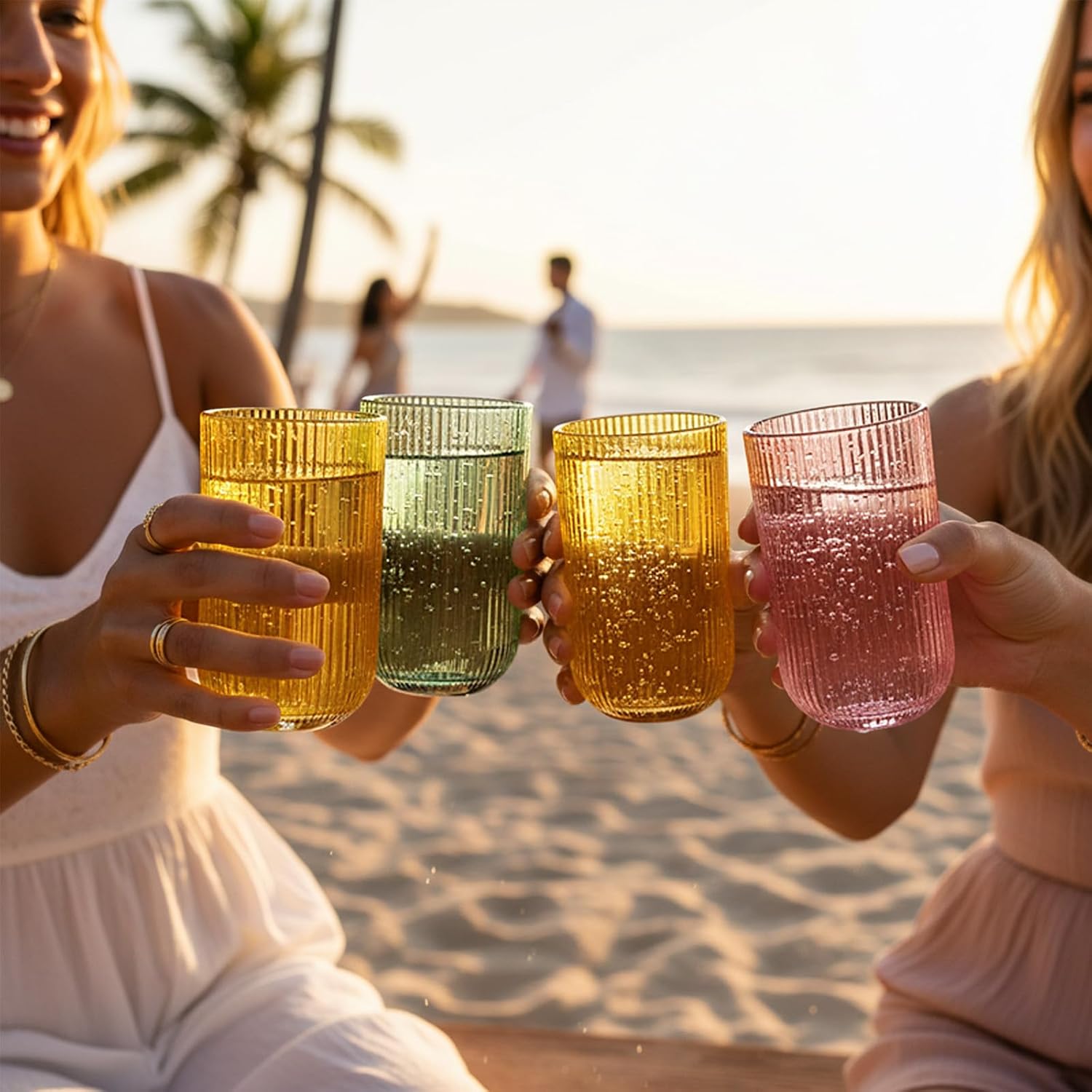 Ribbed Drinking Tumbler Glass Set | Cylindrical Shape Vertical Texture Beverage Service-Glassses-Homefinn