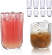 Ribbed Drinking Tumbler Glass Set | Cylindrical Shape Vertical Texture Beverage Service-Glassses-Homefinn