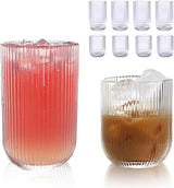 Ribbed Drinking Tumbler Glass Set | Cylindrical Shape Vertical Texture Beverage Service