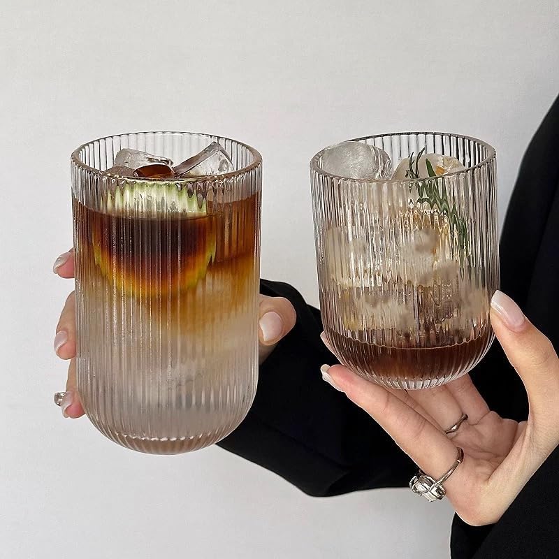 Ribbed Drinking Tumbler Glass Set | Cylindrical Shape Vertical Texture Beverage Service-Glassses-Homefinn