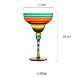 Striped Multicolour Cocktail Glass | Stemmed Profile Beverage Entertaining Use