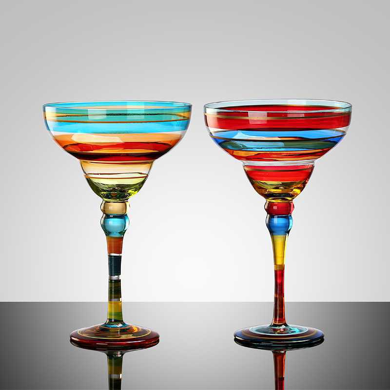 Striped Multicolour Cocktail Glass | Stemmed Profile Beverage Entertaining Use-Coctail Glass-Homefinn