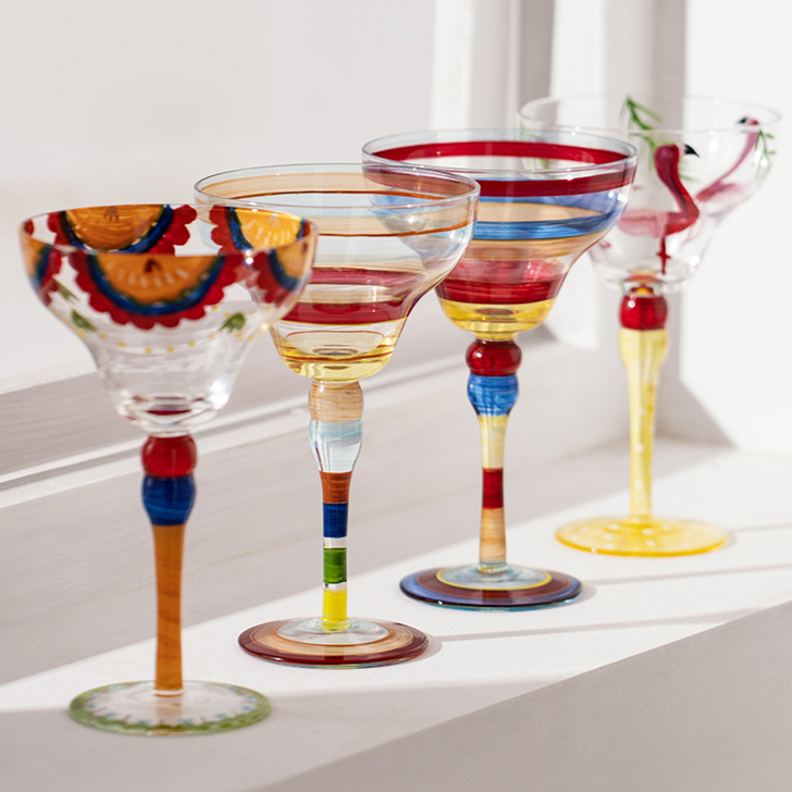 Striped Multicolour Cocktail Glass | Stemmed Profile Beverage Entertaining Use-Coctail Glass-Homefinn