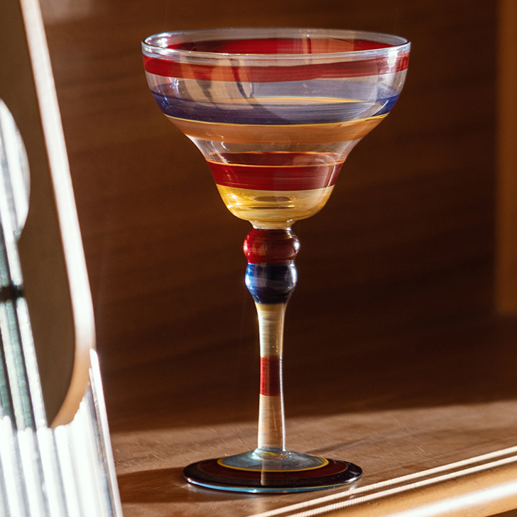 Striped Multicolour Cocktail Glass | Stemmed Profile Beverage Entertaining Use-Coctail Glass-Homefinn