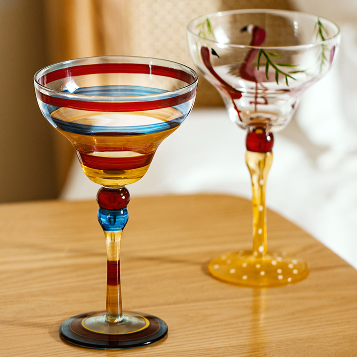 Striped Multicolour Cocktail Glass | Stemmed Profile Beverage Entertaining Use-Coctail Glass-Homefinn