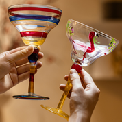 Striped Multicolour Cocktail Glass | Stemmed Profile Beverage Entertaining Use-Coctail Glass-Homefinn