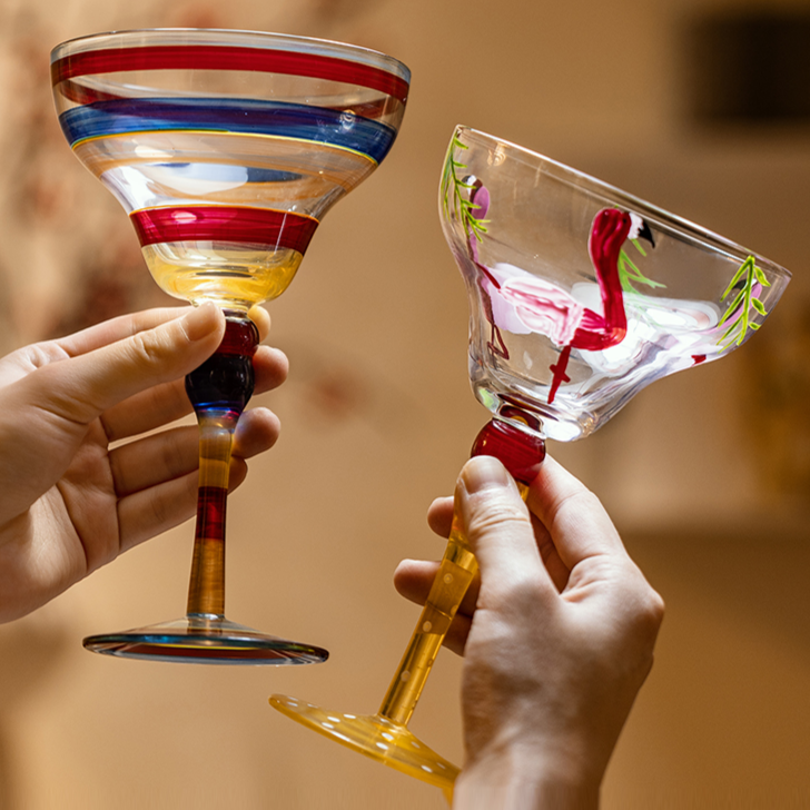 Striped Multicolour Cocktail Glass | Stemmed Profile Beverage Entertaining Use-Coctail Glass-Homefinn