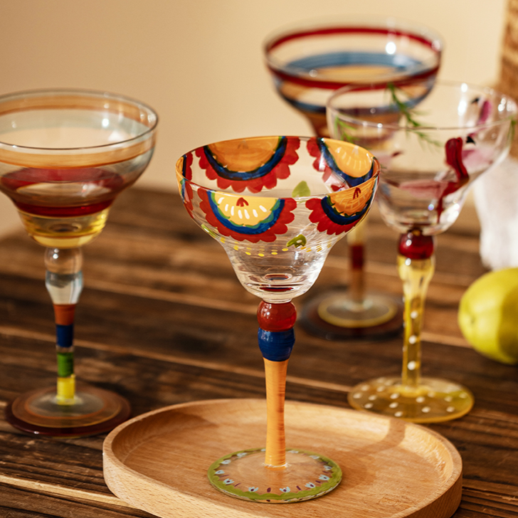Striped Multicolour Cocktail Glass | Stemmed Profile Beverage Entertaining Use-Coctail Glass-Homefinn