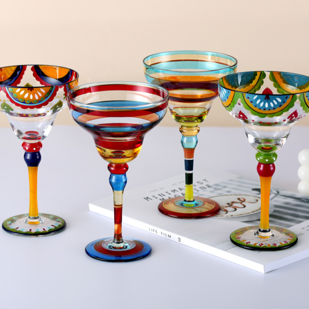 Striped Multicolour Cocktail Glass | Stemmed Profile Beverage Entertaining Use-Coctail Glass-Homefinn