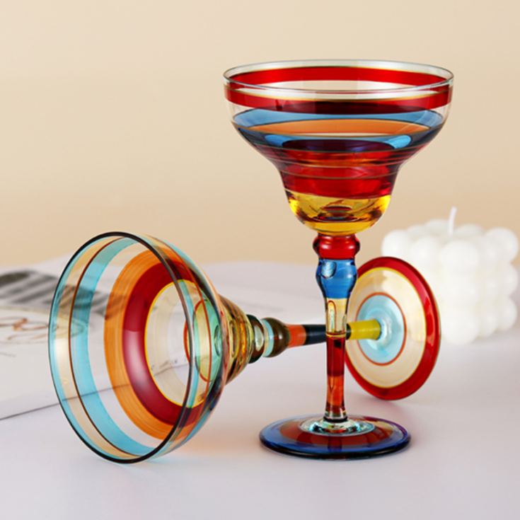 Striped Multicolour Cocktail Glass | Stemmed Profile Beverage Entertaining Use-Coctail Glass-Homefinn