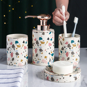 Terrazzo Pattern Bathroom Accessory Set | Matching Dispenser Tumbler Countertop Use-Bathroom Accessory Set-Homefinn