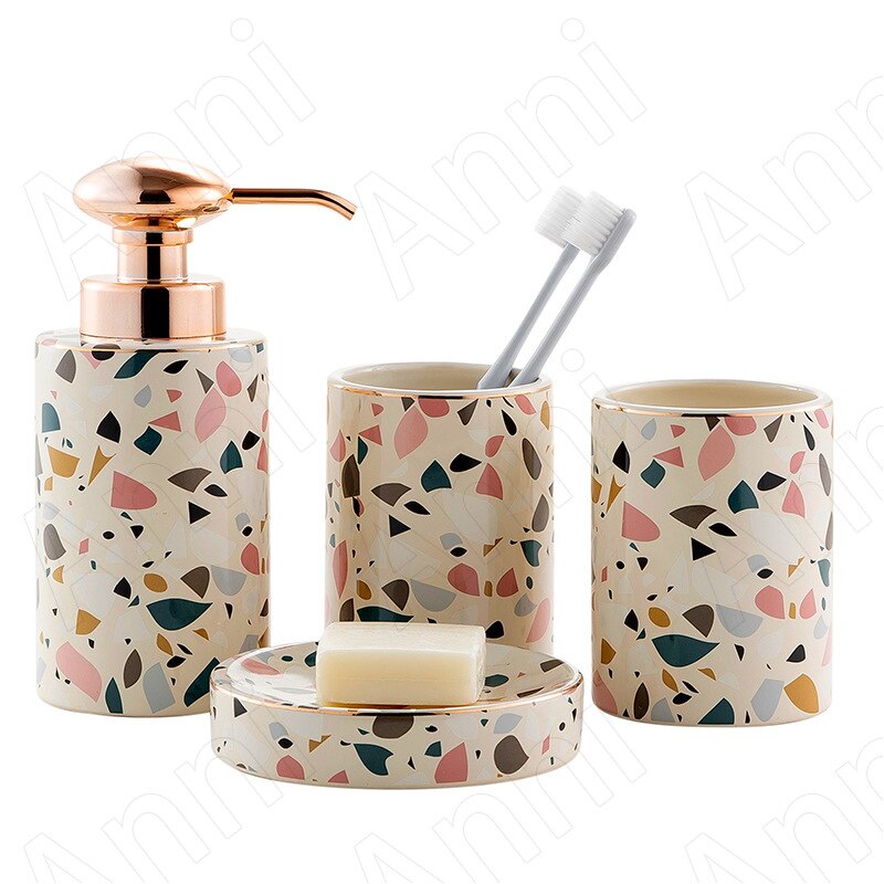 Terrazzo Pattern Bathroom Accessory Set | Matching Dispenser Tumbler Countertop Use-Bathroom Accessory Set-Homefinn
