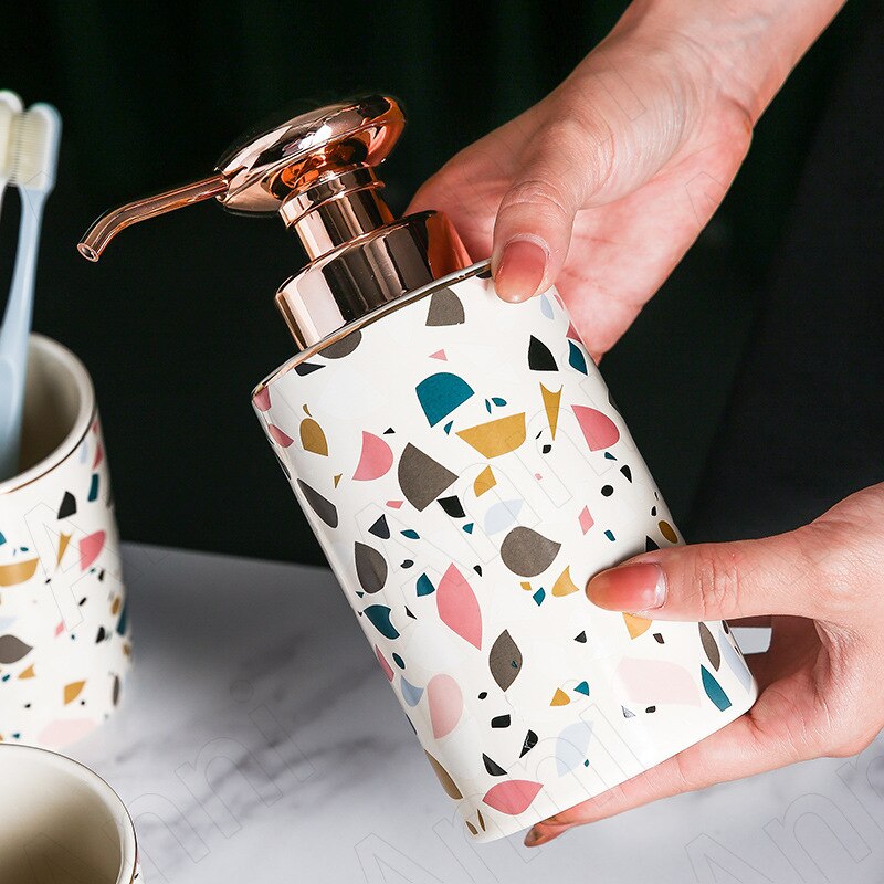 Terrazzo Pattern Bathroom Accessory Set | Matching Dispenser Tumbler Countertop Use-Bathroom Accessory Set-Homefinn