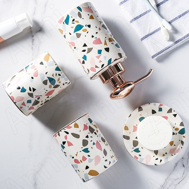 Terrazzo Pattern Bathroom Accessory Set | Matching Dispenser Tumbler Countertop Use-Bathroom Accessory Set-Homefinn