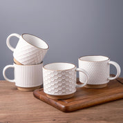 Textured Coffee Mug Set | Embossed Patterns Integrated Handles Beverage Service-Mug-Homefinn
