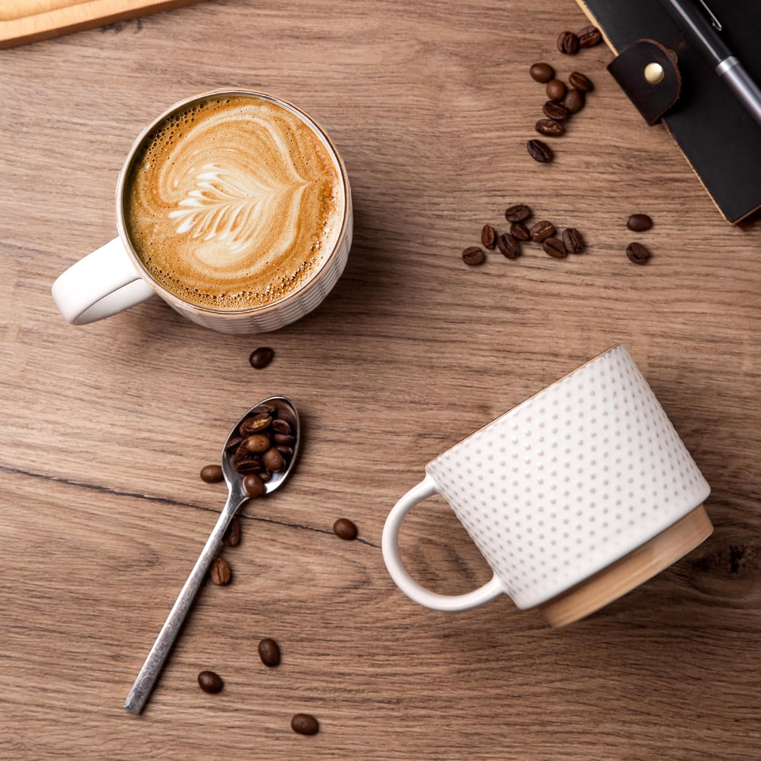 Textured Coffee Mug Set | Embossed Patterns Integrated Handles Beverage Service-Mug-Homefinn