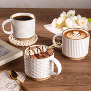 Textured Coffee Mug Set | Embossed Patterns Integrated Handles Beverage Service-Mug-Homefinn