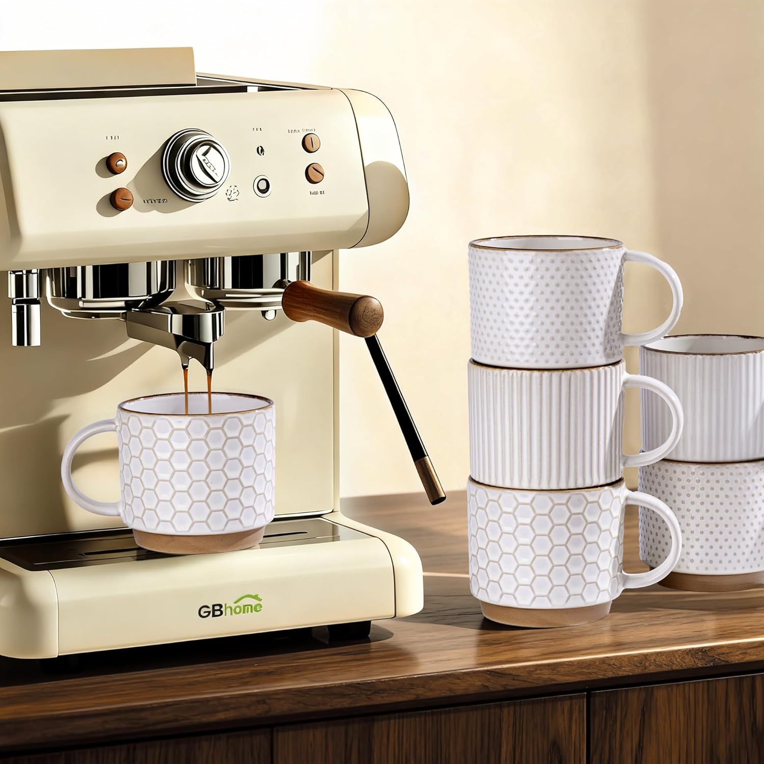 Textured Coffee Mug Set | Embossed Patterns Integrated Handles Beverage Service-Mug-Homefinn