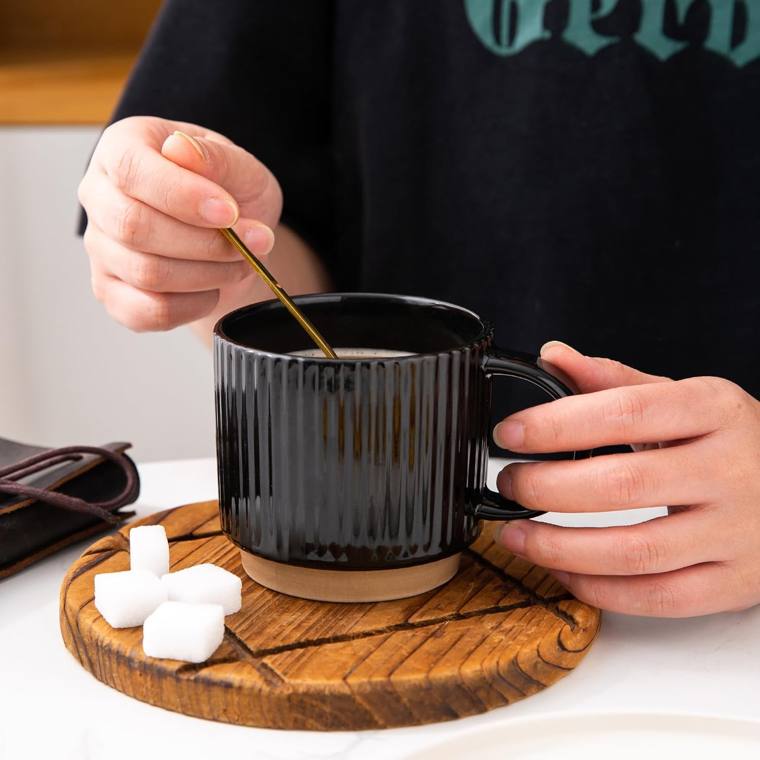 Textured Coffee Mug Set | Embossed Patterns Integrated Handles Beverage Service-Mug-Homefinn