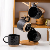 Textured Coffee Mug Set | Embossed Patterns Integrated Handles Beverage Service-Mug-Homefinn
