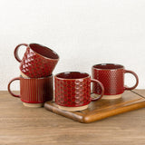 Textured Coffee Mug Set | Embossed Patterns Integrated Handles Beverage Service