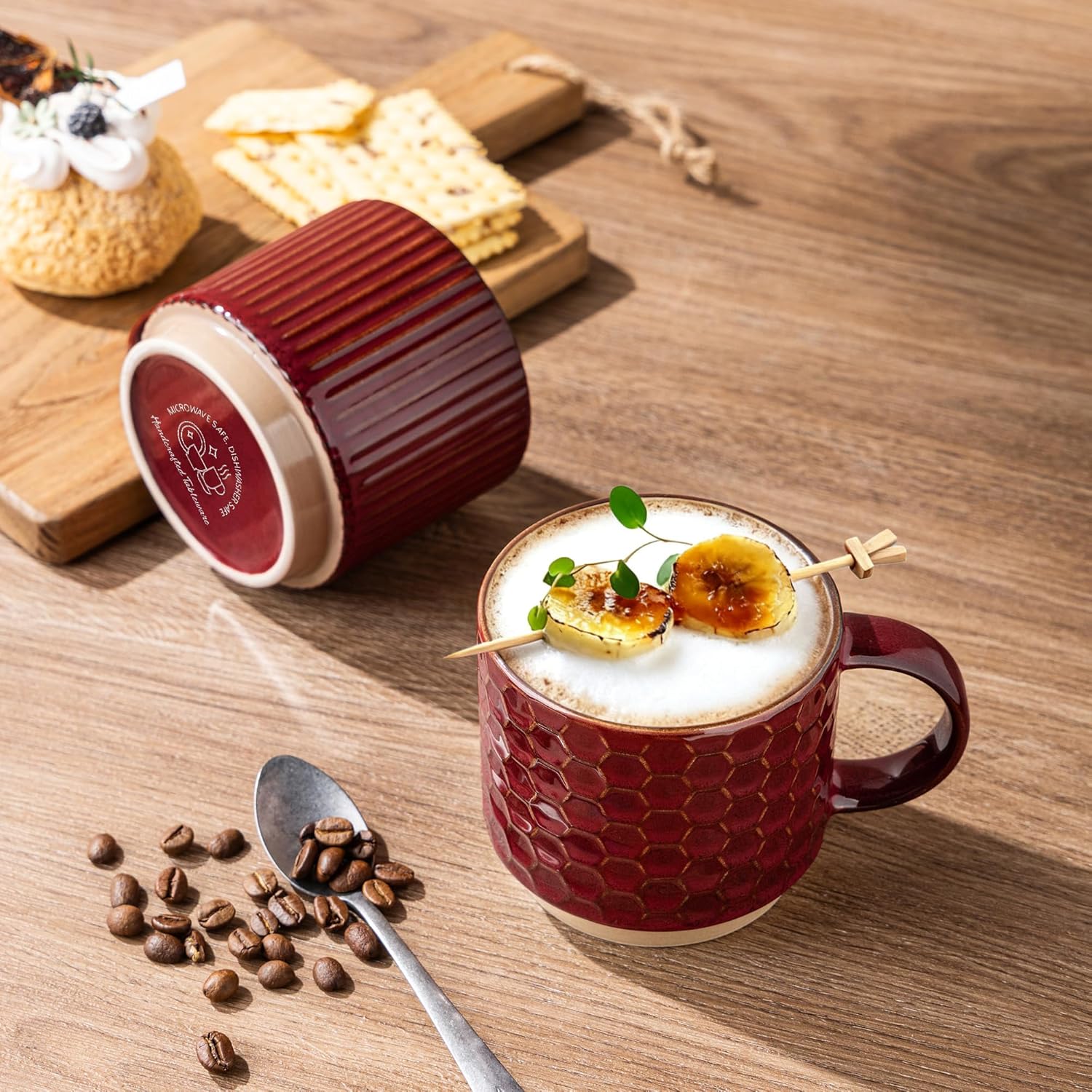 Textured Coffee Mug Set | Embossed Patterns Integrated Handles Beverage Service-Mug-Homefinn
