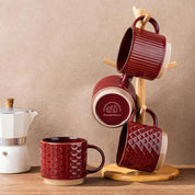 Textured Coffee Mug Set | Embossed Patterns Integrated Handles Beverage Service-Mug-Homefinn